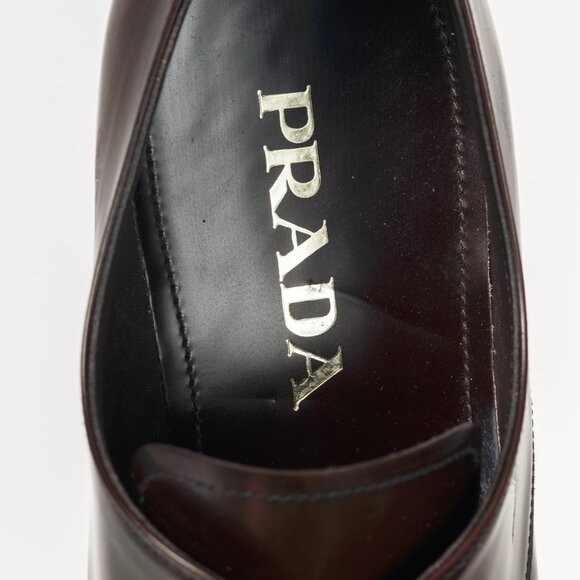 Prada Brown Spazzolato Leather Lace-Up Derbies - Picture 10 of 12